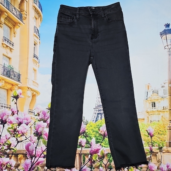 Frame Le Crop Mini Bootcut Black Denim Raw Hem Jeans Size 25 - Picture 2 of 6